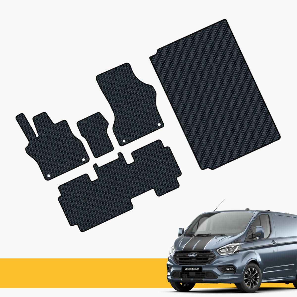 Hochwertige Fußmatten für Ford Tourneo Custom Prime EVA, bieten hohen Komfort und Sauberkeit im Auto.