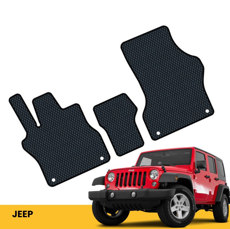 Stabile Prime Eva Fußmatten für Jeep, schwarz mit Rautenmuster, perfekt für Sauberkeit und Schutz des Fahrzeugbodens.