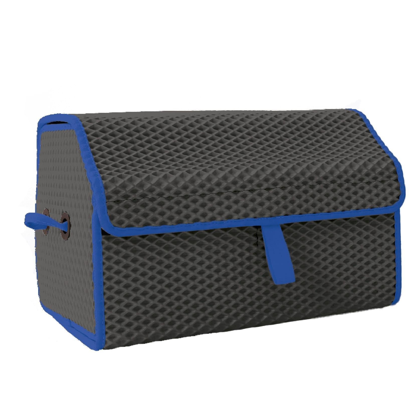 Graue Tasche mit blauen Akzenten und strukturierter Oberfläche.