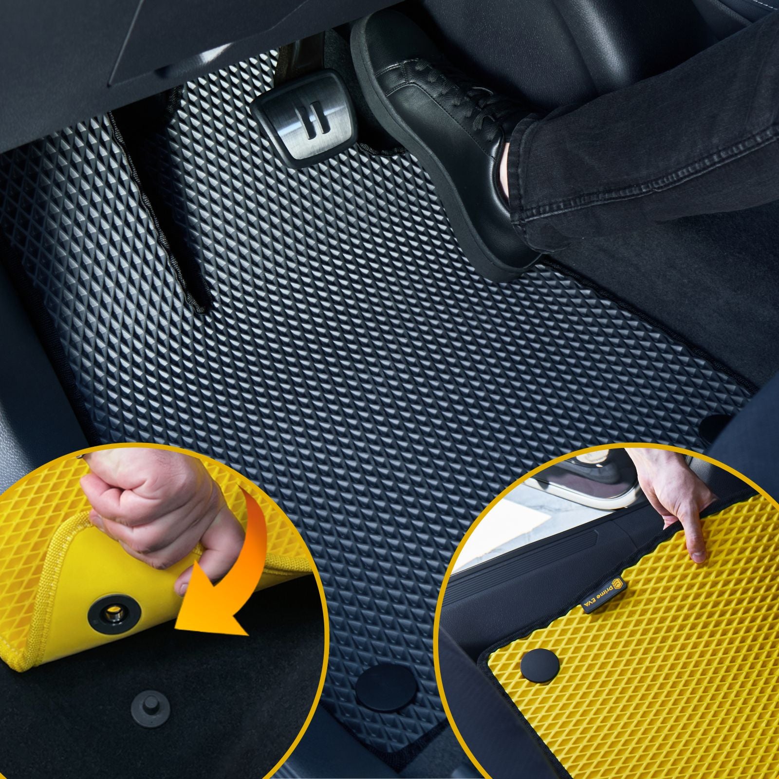 Einbau einer langlebigen EVA-Autofußmatte mit sicherem Halt.