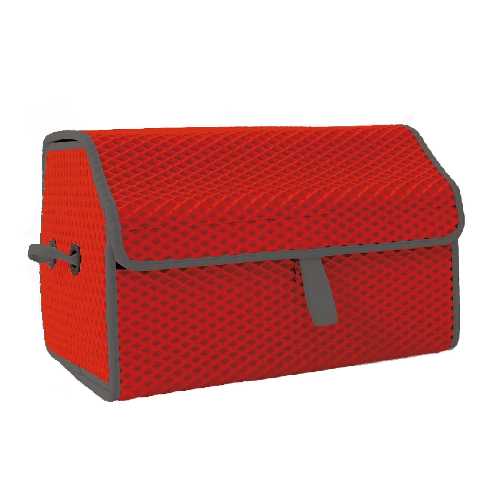 Rote faltbare Aufbewahrungsbox mit grauen Akzenten und strukturiertem Design.