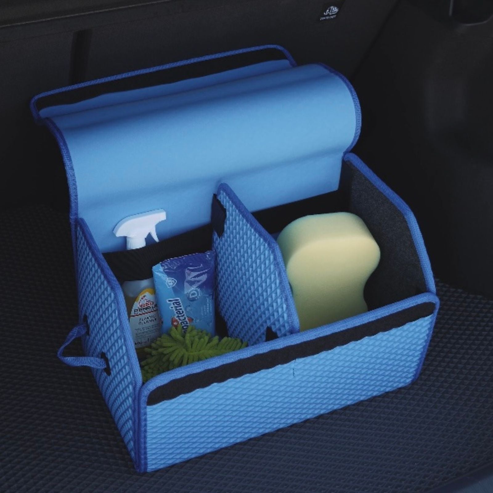 Zusammenklappbarer Mehrzweck-Kofferraum-Organizer mit Deckel Tragbare  Autoaufbewahrungstasche Autokofferraum-Organizer (Farbe : Blau Größe :  Small)