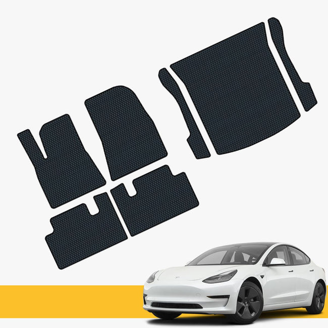 Schwarze EVA-Autofußmatten mit rutschfester Oberfläche und passgenauem Design für Fahrzeuge.